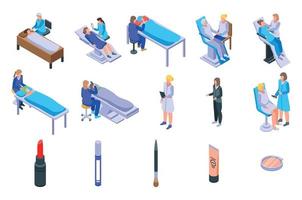 Beautician Beauticianicons set, isometric style vector