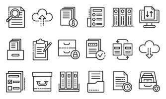 Archive icons set, outline style vector