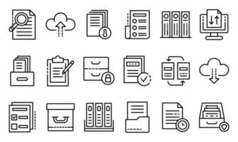 Archive icons set, outline style vector