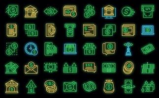 Sending money icons set outline vector. Wallet credit vector neon