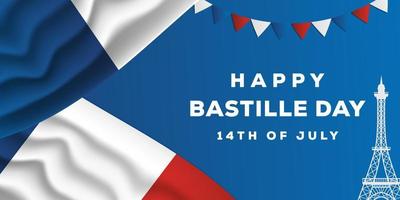 bastille day background illustration with realistic france flag vector