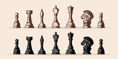 set of chess pieces illustration with different color vector