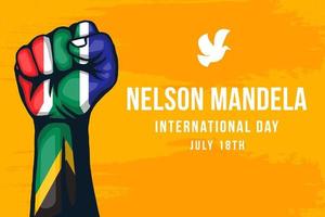ilustración de fondo del día internacional de nelson mandela con el color de la mano de la bandera de sudáfrica vector