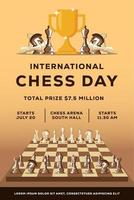 ilustración plana del cartel de la competencia de ajedrez para el día internacional del ajedrez vector