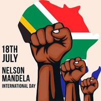 nelson mandela international day illustration with hands on africa maps background vector