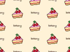 Bakery cartoon character seamless pattern on yellow background. Pixel style vector