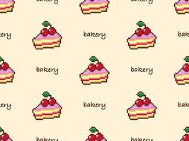 Bakery cartoon character seamless pattern on yellow background. Pixel style vector