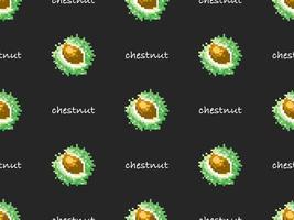 Chestnut cartoon character seamless pattern on black background. Pixel style vector