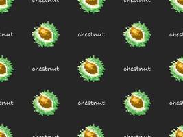 Chestnut cartoon character seamless pattern on black background. Pixel style vector