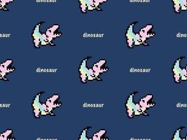Dinosaur cartoon character seamless pattern on blue background. Pixel style vector