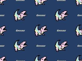 Dinosaur cartoon character seamless pattern on blue background. Pixel style vector