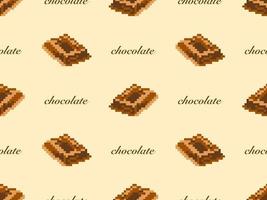 Chocolate cartoon character seamless pattern on yellow background. Pixel style vector