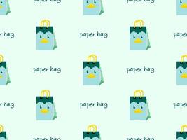 Paper bag cartoon character seamless pattern on green background. Pixel style vector