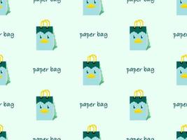 Paper bag cartoon character seamless pattern on green background. Pixel style vector