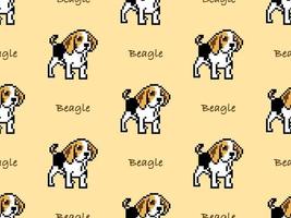 personaje de dibujos animados beagle de patrones sin fisuras sobre fondo amarillo. estilo de píxel