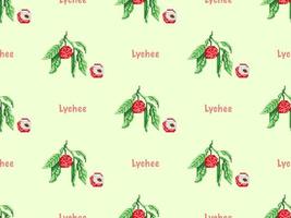 Lychee cartoon character seamless pattern on green background. Pixel style vector