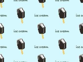 Ice cream cartoon character seamless pattern on blue background. Pixel style vector