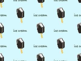 Ice cream cartoon character seamless pattern on blue background. Pixel style vector