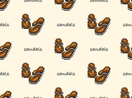 Sandals cartoon character seamless pattern on yellow background. Pixel style vector