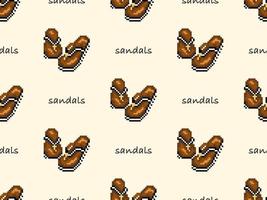 Sandals cartoon character seamless pattern on yellow background. Pixel style vector