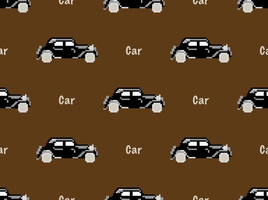 Car cartoon character seamless pattern on brown background. Pixel style