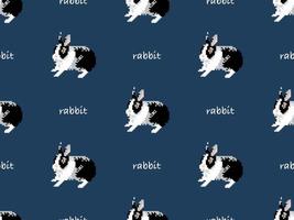 Rabbit cartoon character seamless pattern on blue background. Pixel style vector