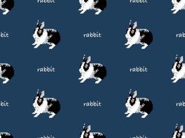 Rabbit cartoon character seamless pattern on blue background. Pixel style vector