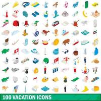 100 vacation icons set, isometric 3d style vector