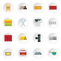 Building materials icons set in flat style vector