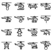 Rescue helicopter icons set, outline style vector