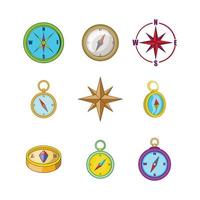 Compass icon set, cartoon style vector