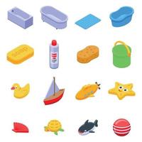 Bath toys icons set, isometric style vector