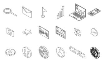 Backlink strategy icons set vector outine