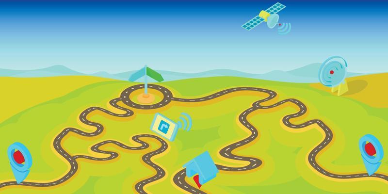 GPS navigation horizontal banner, cartoon style