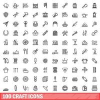 100 craft icons set, outline style vector