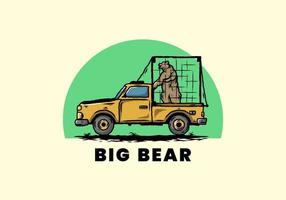 Big bear in cage on car illustration vector