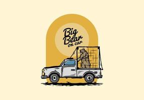 Big bear in cage on car illustration vector