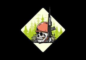 Skull and soldiers helmet with weapon illustration vector