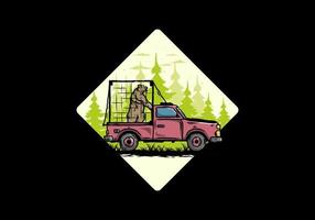 gran oso en jaula en la ilustración del coche vector