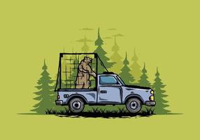 Big bear in cage on car illustration vector