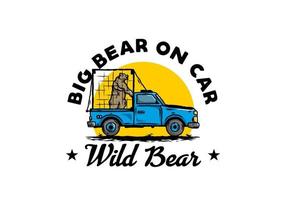 Big bear in cage on car illustration vector