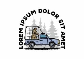 Big bear in cage on car illustration vector