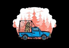 Big bear in cage on car illustration vector