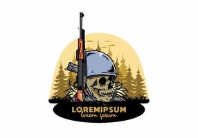 Skull and soldiers helmet with weapon illustration vector