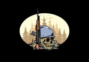 Skull and soldiers helmet with weapon illustration vector