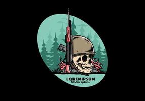 Skull and soldiers helmet with weapon illustration vector