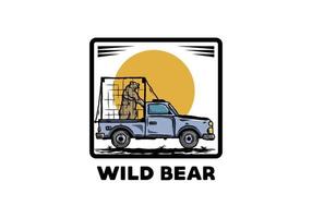 Big bear in cage on car illustration vector