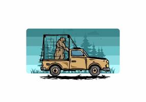 Big bear in cage on car illustration vector