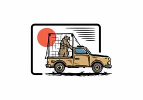 Big bear in cage on car illustration vector