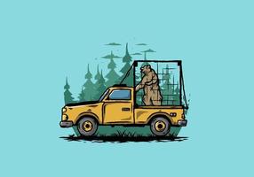 Big bear in cage on car illustration vector